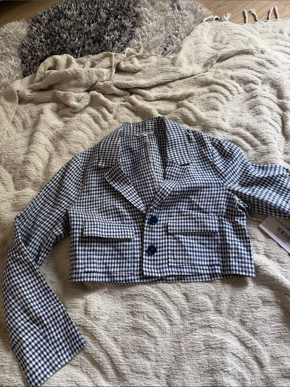 Reformation Linen Elton Challah Check Cropped Blazer